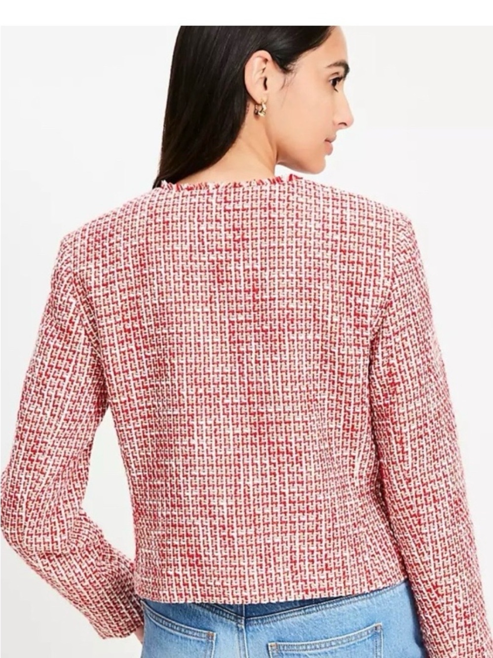 Loft Red Tweed Collarless Jacket - Picture 3 of 8